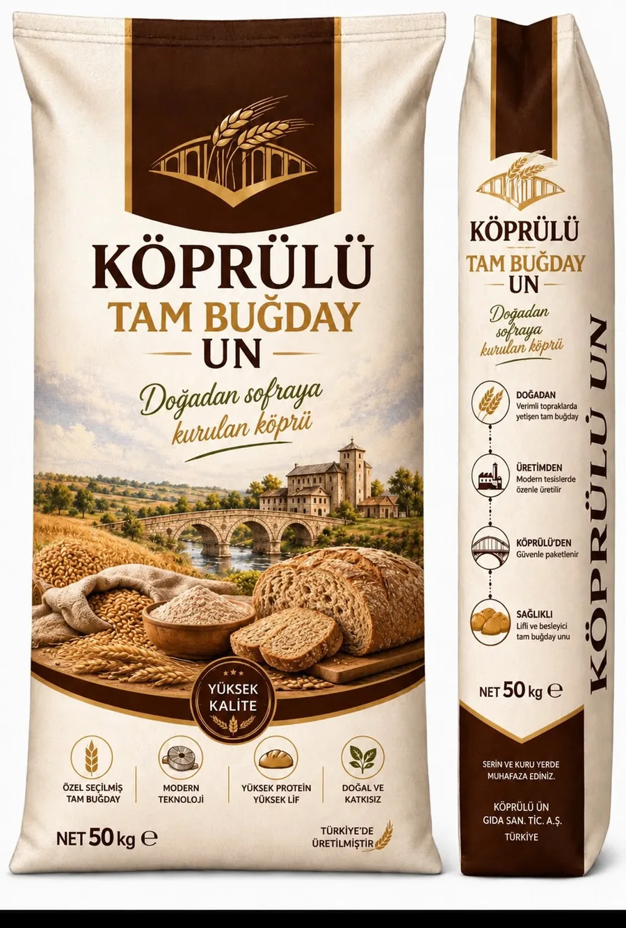 Köprülü Tam Buğday Un 50 kg ambalajı